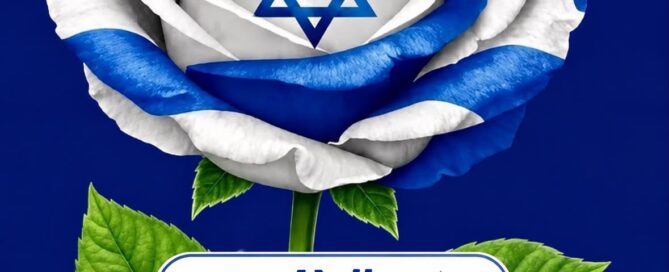 Rose aux couleurs du drapeau israélien avec étoile de David et logo israelValley